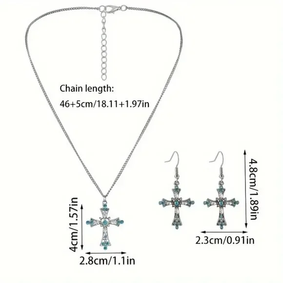 Silver-Tone Cross Necklace and Earring Set - Picture 2 of 2